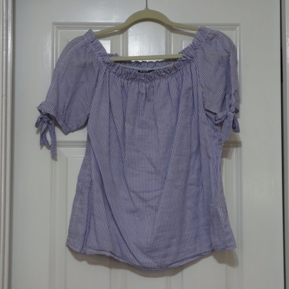 White and blue striped off the shoulder top